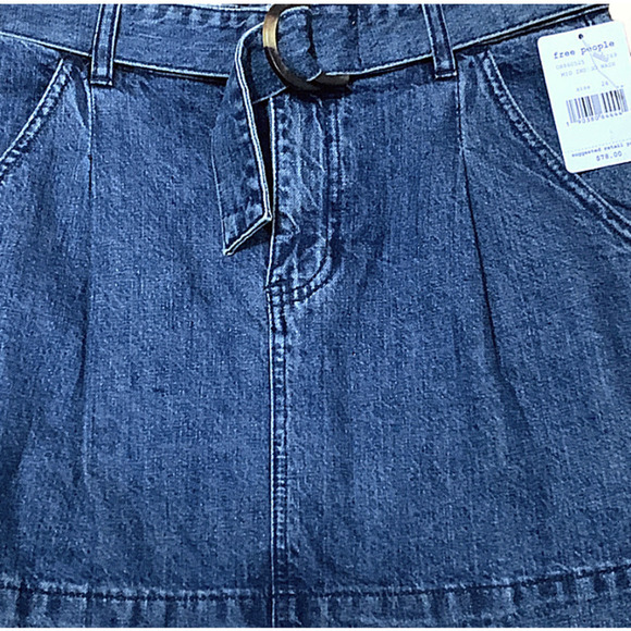 Free People Jade Denim Belted Pleat Front Skirt w/Pockets Indigo Blue SZ 26 NWT - Picture 6 of 11